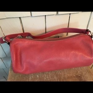 Pink leather cylinder bag